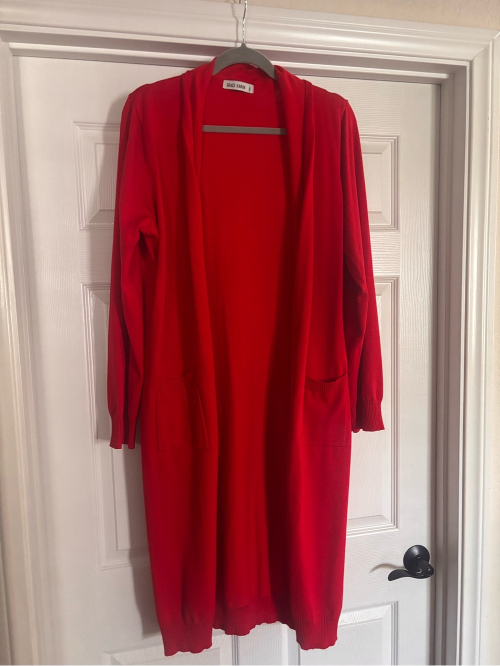 Grace Karin Red Open Front Long Cardigan Sweater - Picture 2 of 2